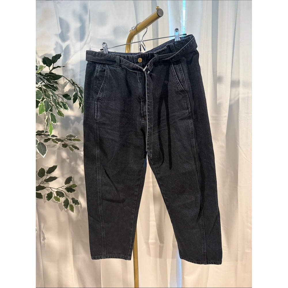 Roucha Delen Denim Vintage Black Relaxed Black Jeans with Built-In Belt